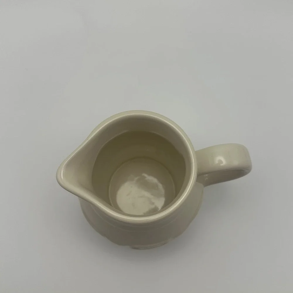 Longaberger Pottery Woven Traditions Ivory Creamer Pitcher Dark Green USA Made